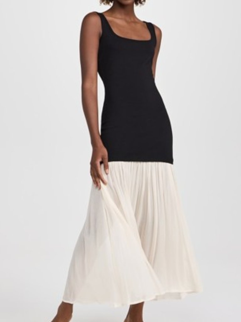 Pixie Market Gia Chiffon Hem Tank Dress Xs Nwt Black White Square Neck Maxi — image 2 of 8